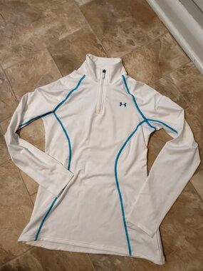 Under Armour White Athletic Quarter-Zip Top with Teal Trim